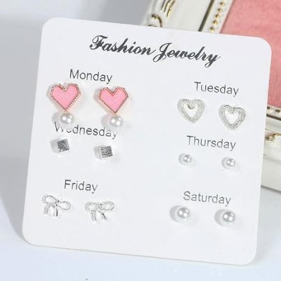 Picture of Combination Of 6 Sets Of Heart-Shaped Earrings(Null) - Silver, 