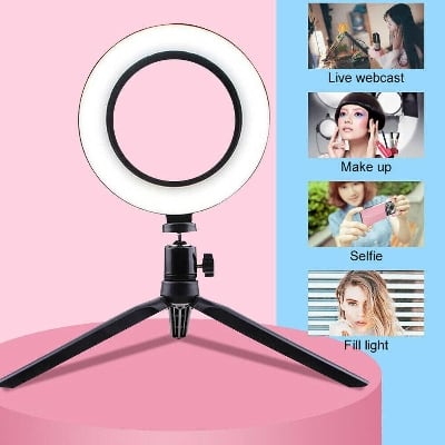 Picture of Mini Tripod Stand with 7 Inch Ring Light set for Vedio Live - Black