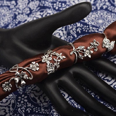 Picture of Rose Flower Finger Ring for Woman - 4 Pcs(Null) - Silver