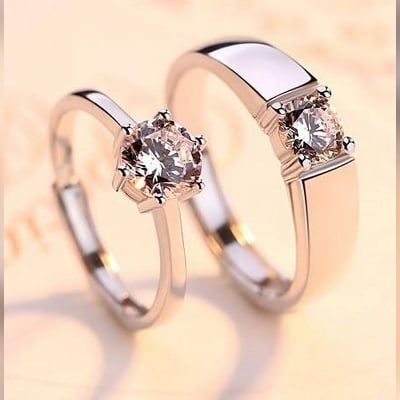 Picture of Couple Luxury Design Finger Ring Unisex Wedding Band Ring Set Rings - Silver