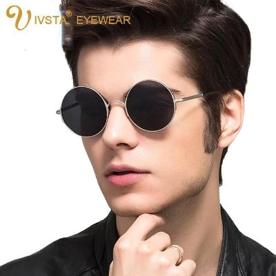 Picture of Retro Round Metal Hippie Sunglasses(Null) - Black