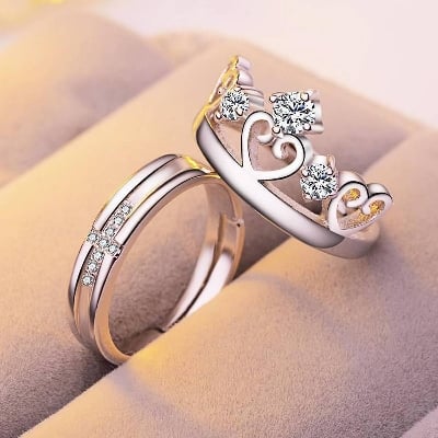 Picture of Crystal Cz Stone Wedding Engagement Rings for Couple(Null) - Silver
