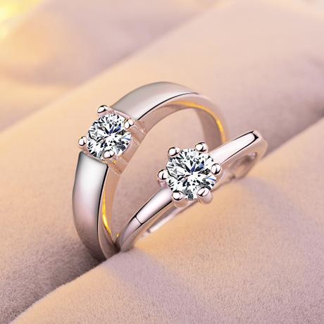 Picture of Crystal Cz Stone Wedding Engagement Rings for Couple(Null) - Silver