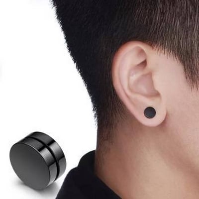 Picture of Round Black Magnetic Earrings for Mens(Null) -  MM