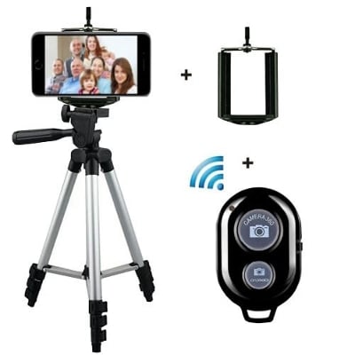 Picture of Aluminum Tripod Stand With Bluetooth Mobile Remote For Photoshoot, Vedio & TikTok - Silver