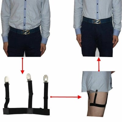 Picture of 2 Pair Mens Stays Holders Elastic Shirt Garter Non-Slip Locking Clamps Uniform - Black