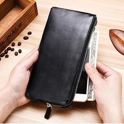 Picture of New style long thin cell phone zipper wallet for men - Black