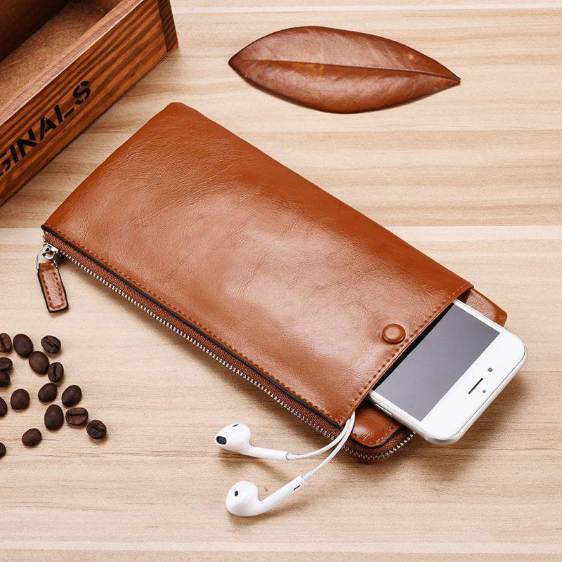 Picture of Men's Leather Long Wallet Soft Zipper Handbag Phone Bag For Men/Women - Brown