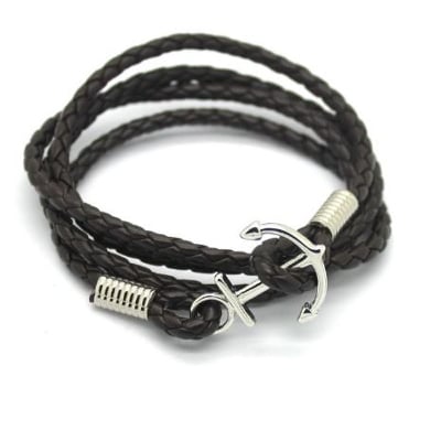 Picture of Men'S Stainless Steel and Leather Bead Bracelet(Null) - Black