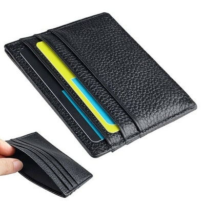 Picture of Leather business card holder with multi pockets wallet - Black