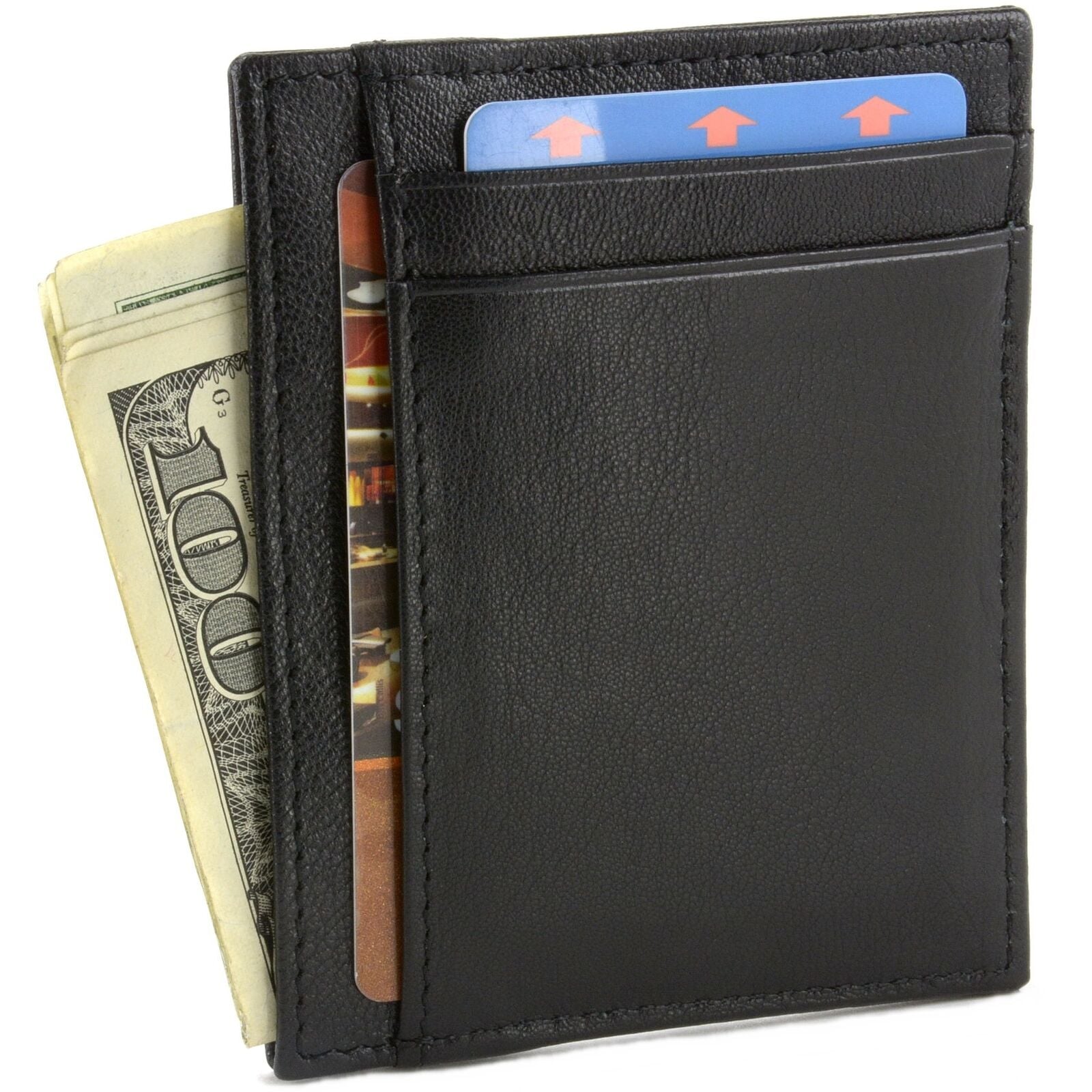 Picture of Black Genuine Leather Credit & visiting Slim Card Holder - Black