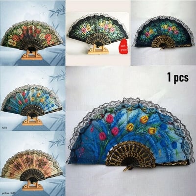 Picture of Chinese Style Lace Hand Held Folding Fan Dance Party Wedding Decor Hand Fans Wedding Favors Chinese -1pcs