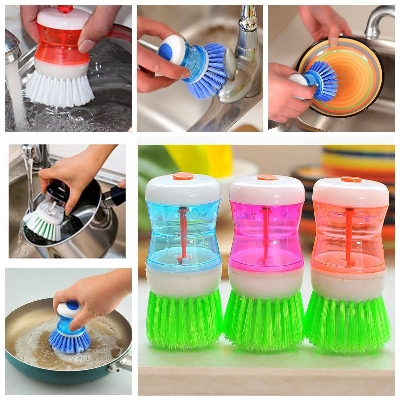 Picture of Kitchen Plastic Scrubber Liquid Soap Dispensing Cleaner Palm