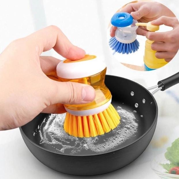 Picture of Kitchen Plastic Scrubber Liquid Soap Dispensing Cleaner Palm