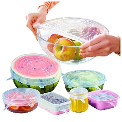 Picture of Stretch Reusable Silicone Bowl Wraps Food Saver Cover Seal Lids Set - White