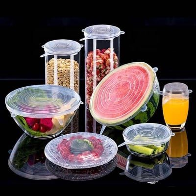 Picture of Universal super stretch silicone food bowl covers 6pcs pack set reusable silicone stretch lids - White