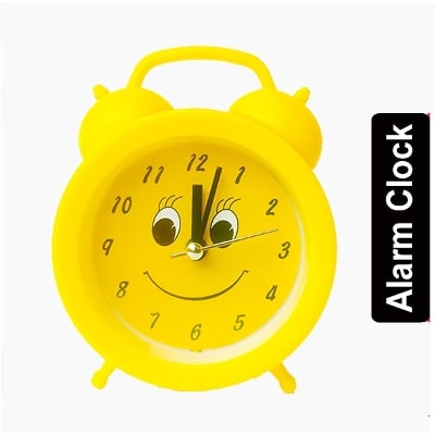 Picture of Table Clock for Students/Children/Office Workers/Travelers, Battery Operated, Smiley Design, Yellow - Yellow
