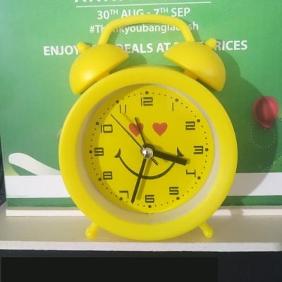 Picture of Double Bell Desk Table Alarm Clock Smiley - Yellow