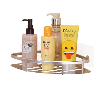 Picture of Corner Bathroom Shelf Rustproof Wall Mount Nail Free Adhesive Space Aluminum Leisure Life - Silver