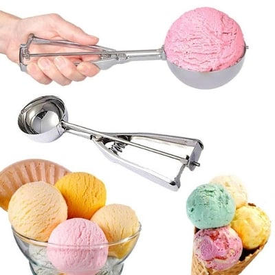 Picture of Large Ice Cream Scoop - Stainless Steel Cookie Scoop Melon Scoop Meat Baller 5.4 Tablespoon Scoop Muffin Potato Masher - Silver