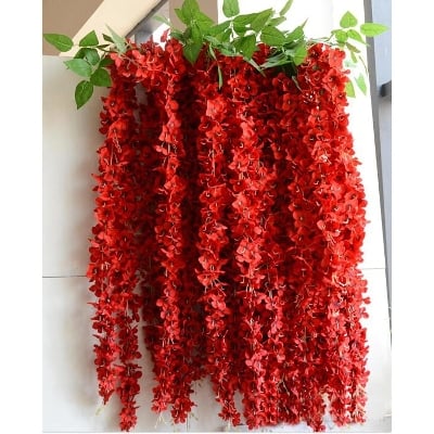 Picture of Artificial Silk Wisteria Vine Ratta Hanging Flower Garland String for Home Party Wedding Decor, White