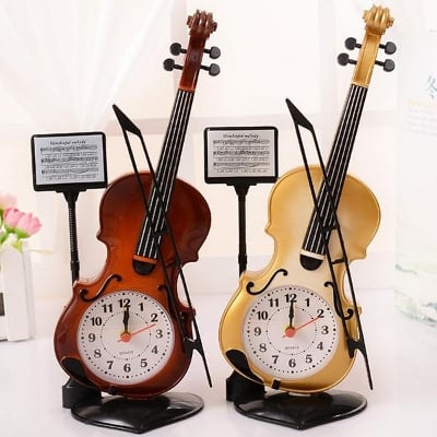 Picture of Desk Clock Creative Violin Design Delicate Home Alarm Clock
