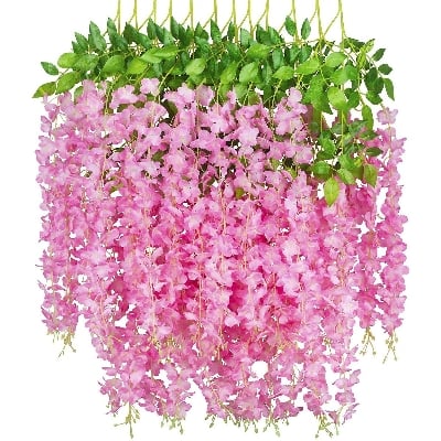 Picture of Wisteria Artificial Flower 45 inch Bushy Silk Vine Ratta Hanging Garland Hanging for Wedding Party Garden Outdoor Greenery Office Wall-2PCS