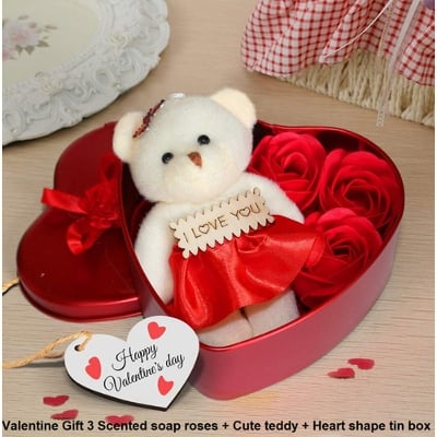 Picture of Valentine Heart Shape Gift Box With Teddy & Rose - Gift Box