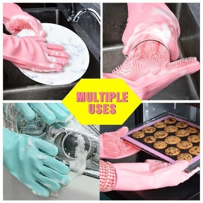 Picture of 1 PCS  Magic Eco-Friendly Rubber Dish Washing Gloves Scrubber Cleaning