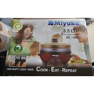 Picture of Miyako 3.5 Liter Multi Cooker MC-400T with Heat Controller including 3 pots 3 lids 1300W Big Power Red Multi Cooker Functional Electric Multi Rice Cooker Multicolor