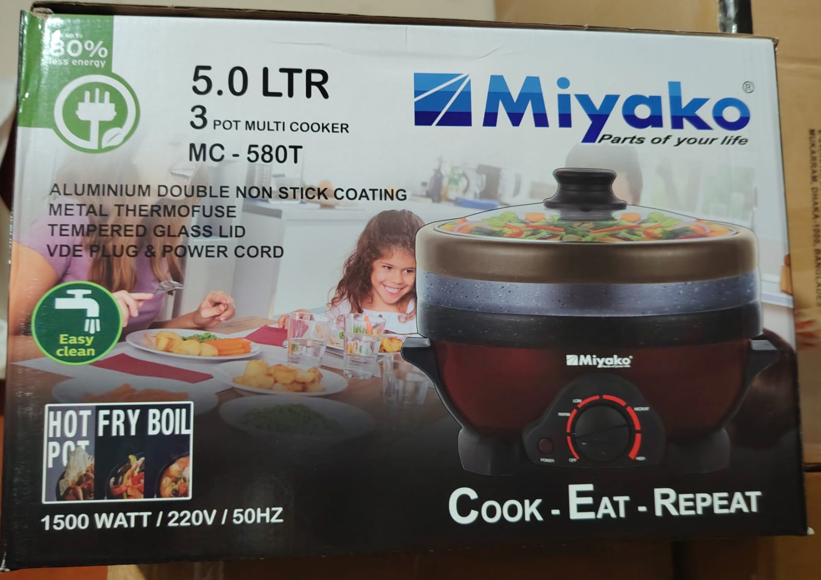 Picture of Miyako MC-580T Multi Cooker 5 Liter with Heat Controller including 3 pots 3 lids 1500W Big Power Red Multi Cooker Functional Electric Multi Rice Cooker Multicolor