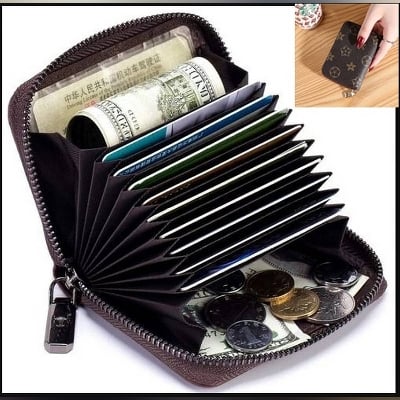 Picture of Multifunctional Slim PU Leather Purse Wallets Business Credit Card Holder for Men - Chocolate