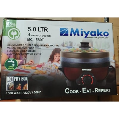Picture of Miyako 5 Liter Multi Cooker MC-580T with Heat Controller including 3 pots 3 lids 1500W Big Power Red Multi Cooker Functional Electric Multi Rice Cooker Multicolor