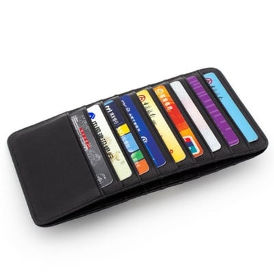 Picture of Leather business card holder with multi pockets wallet - Black