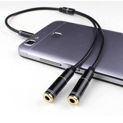 Picture of Audio Splitter Cable 3.5mm Female with 2 Port 3.5mm Male with Mic Extension Aux Cable Adapter - Black