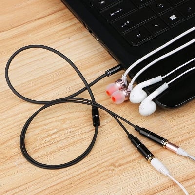 Picture of Audio Splitter Cable 3.5mm Female with 2 Port 3.5mm Male with Mic Extension Aux Cable Adapter