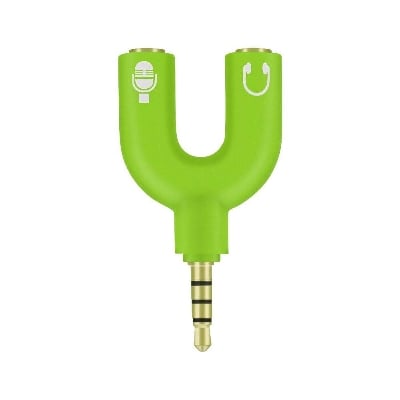 Picture of 3.5 mm Jack Splitter 2 Male 1 Female, 3.5 mm Audio Jack Headphones with mic, (1 Piece) - Green