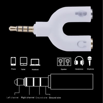 Picture of 3.5 mm Jack Splitter 2 Male 1 Female (U-Shape) - White