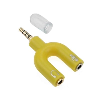 Picture of Caicen 3.5mm Audio Jack to Headphone Microphone 2 Way U Splitter Converter Adaptor - Yellow