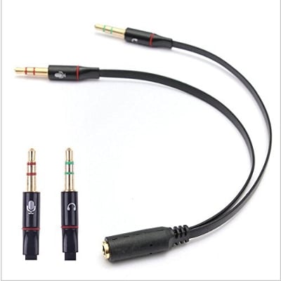 Picture of 2 Male TRS to 1 Female TRRS 3.5mm Headphone Earphone Mic Audio Y Splitter Cable for PC Laptop - Black