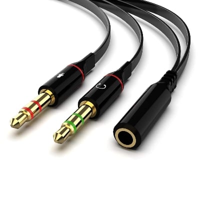 Picture of Headphone Earphone 2 Male to 1 Female 3.5mm Mic Audio Y Splitter Cable for PC Laptop - Black