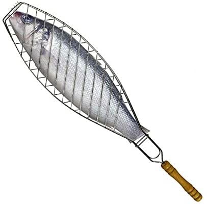 Picture of Kitchen Non-stick BBQ Portable Fish Clip BBQ Grill Basket Stainless Steel BBQ Fish Clip Net Outdoor Camping Tools - Silver