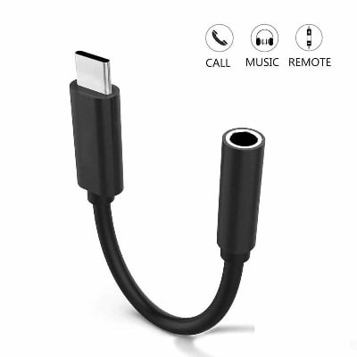Picture of USB-C to 3.5 Audio Jack Male Female Adapter - Black