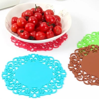 Picture of Colorful Lace Flower Hollow Design Round Silicone Table Mat 1 pcs