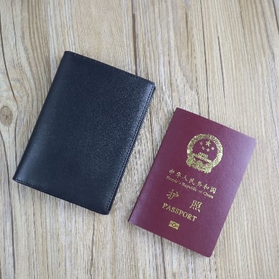 Picture of Leather Passport Cover Holder - Black - Black