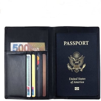 Picture of Leather Passport Cover Holder - Black - Passport Cover - Black