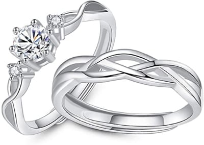 Picture of Couple Rings for Men And Women Jewelry Unisex Wedding Bands Rings - Silver