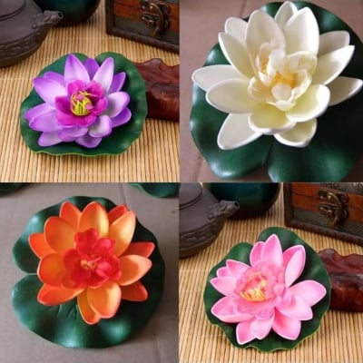 Picture of Artificial Fake Lotus Water lily Floating Flower Garden Pool Plant Ornament lifelike 4 Pcs