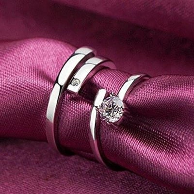 Picture of Silver Crystal Couple Heart Ring for Lovers Men Women(Null) - Silver