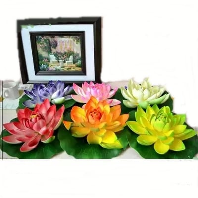 Picture of Artificial Fake Lotus Water lily Floating Flower Garden Pool Plant Ornament lifelike 5 Pcs
